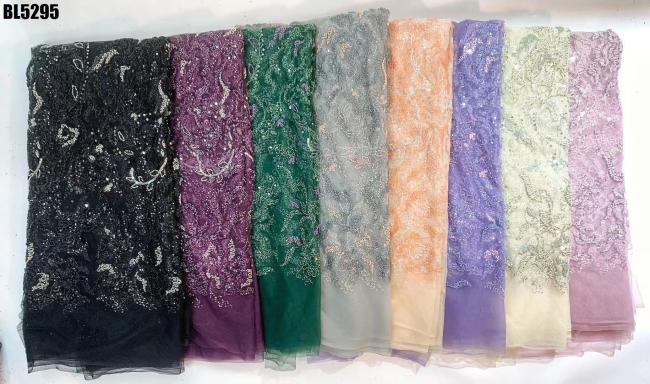 Latest new designs hand beaded lace fabric tulle beaded lace fabric wholesale lace beaded fabric for women dress for women dress