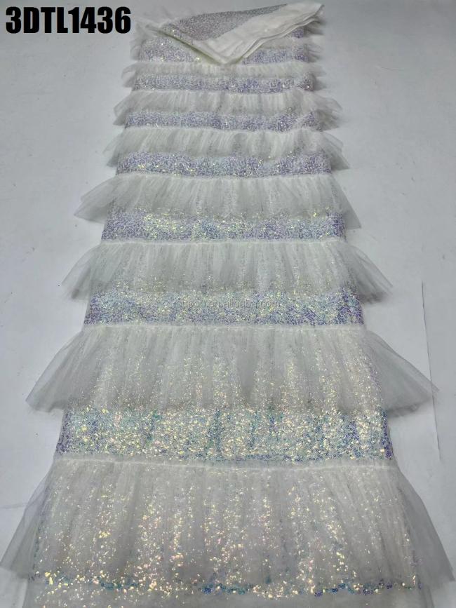 wholesale factory price  3d lace fabric bridal lace textile/ handmade 3d pearl lace for wedding dress