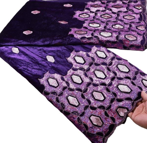 Quality New nigerian lace purple velvet lace with sequins soft skin friendly African for sale