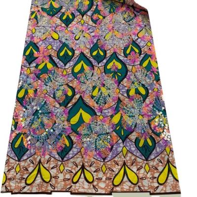 China Supoo Good quality  Ankara printed wax fabric with sequins 100% cotton African lace fabric for women clothing for sale