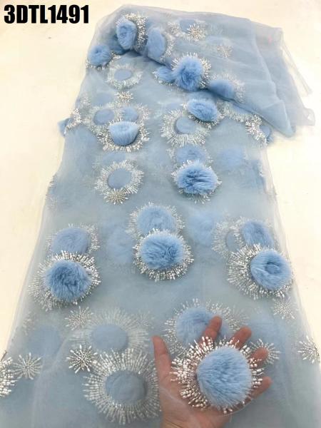 Quality Sexy see-through tulle 3D pom-pom embroidered beaded lace fabric for bride for sale