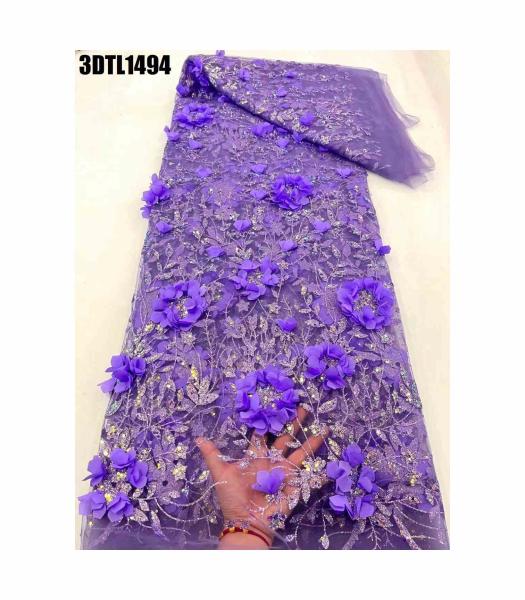 Quality New European Fashion Arrivals Embroidery 3D Tulle Lace with Flowers beads for sale