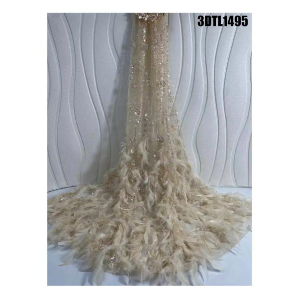 Quality High Quality Austria Wedding Dress Bridal Dress 3D feathers lace Embroidery fabric for Bridal material Luxury French Mesh lace for sale