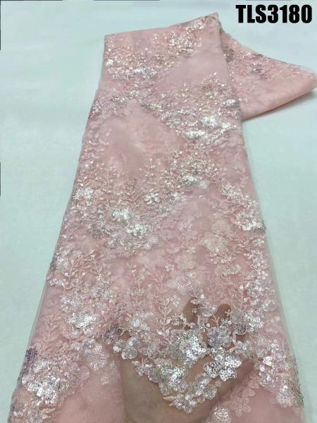 Quality New fashion rose red sequins embroidery lace fabric wedding dress mesh Ghana for sale