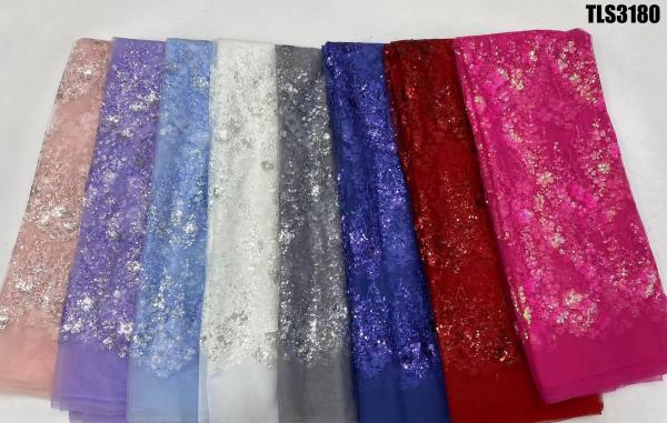 Quality New fashion rose red sequins embroidery lace fabric wedding dress mesh Ghana for sale