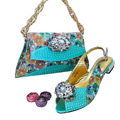 中国 African Fashion shiny stones african low heel  shoes and matching bags Italian shoes with purse for wedding/party women shoes 販売のため