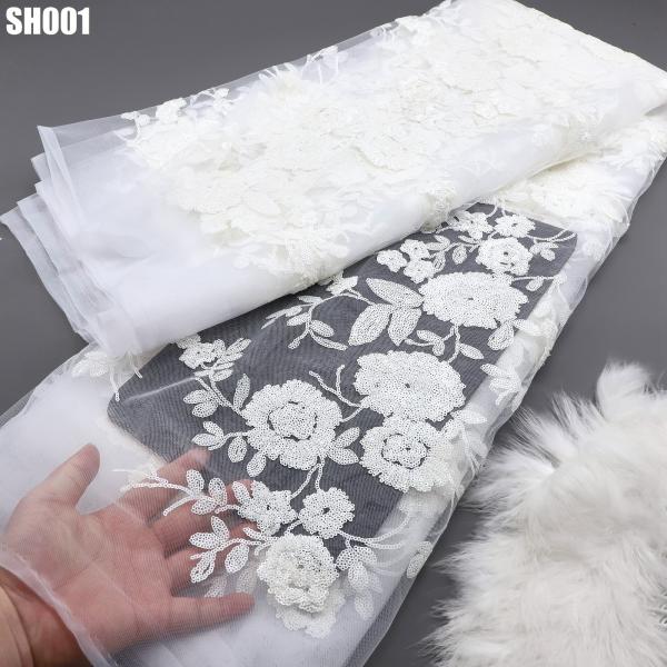 Quality New corded French lace for wedding dress flower sequin lace fabric for sale