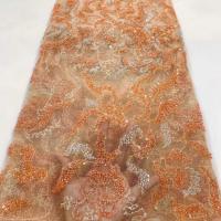 Quality Latest new designs hand beaded lace fabric tulle beaded lace fabric wholesale for sale