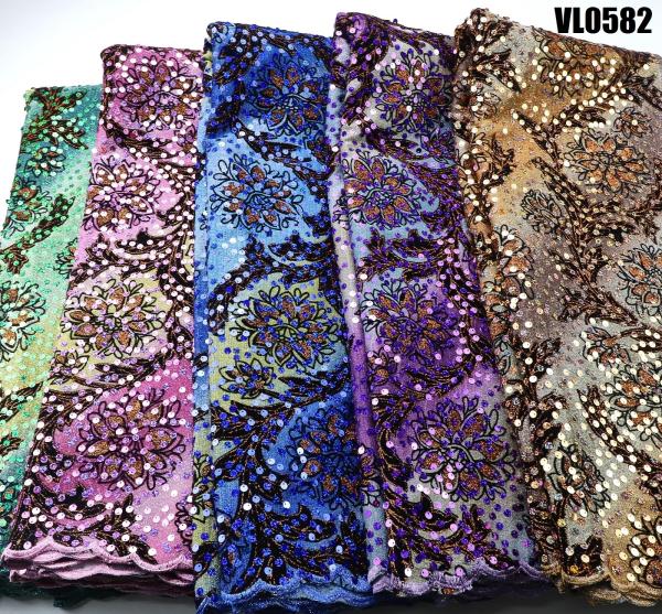 Quality 90 Yards Customizable African Tulle Velvet Lace Fabric for Blue Sequin Bridal for sale