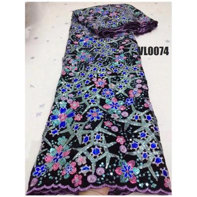 China Nice colorful velvet lace african lace with sequins embroidery lace fabric for wedding dress nigerian women clothing for sale