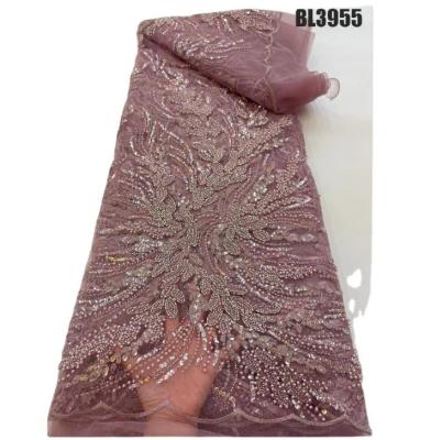 China Supoo Handmade Embroidery Sequence Beaded Lace High Quality Lace Fabric for Party for sale