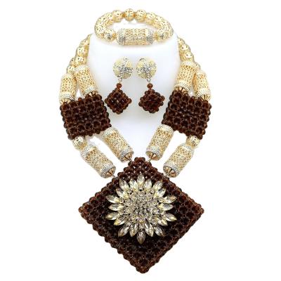 China African Beads Jewelry Sets Senegal/ghana Wedding Handmade Jewelry Women's Golden Wedding Jewelry Sets Gold Plated  for party for sale