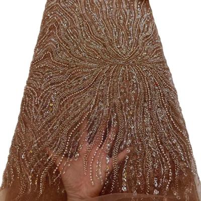 China Top quality Wedding Party Dress Bridal Dress Fabric Beaded lace with sequins Austria Embroidery  African French Lace Ghana dress for sale