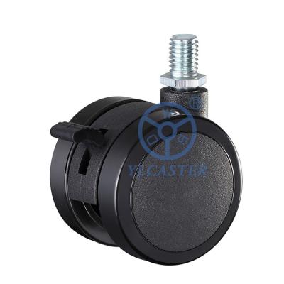 China M10x15mm Twin Wheel Casters Threaded Stem Lockable 50mm Office Chair Casters With Brake for sale