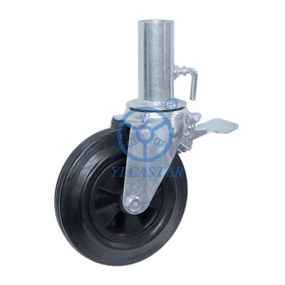 China Heavy Duty Hollow Stem Scaffolding Wheels With Back Brake 6.5 Inch Diameter Plastic Core Rubber Wheel for sale