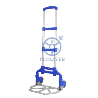 China 154LBS Aluminium Handle Foldable Hand Truck Two Pu Silent Wheel Portable Dolly for sale
