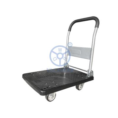 China altura total de la carretilla plegable plástica negra de la plataforma de las ruedas 200kg cuatro 6 pulgadas en venta