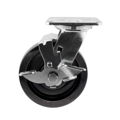 China Swivel Plate Heavy Duty Casters Trolley Wheels With Side Lock 125x50mm Black Hard Glass Filled Nylon Wheel for sale