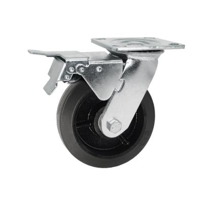 China 200x50mm 550LBS Soft Top Plate Swivel Black Iron Rubber Trolley Wheels Heavy Duty Double Brake for sale