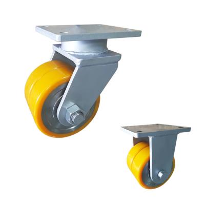 China Rodízios superpesados ​​laranja 2T de 8 polegadas aço PU roda dupla giratória rodízios industriais à venda