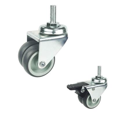 China 2 Inch Light Duty Casters TPR Soft 132LBS Threaded Stem Swivel Twin Wheel Casters Furniture for sale