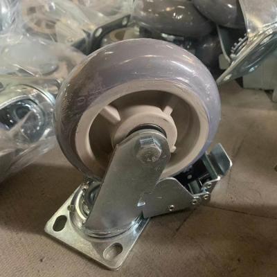 China 6x2 Inch Soft Rubber Casters Top Plate Heavy Duty Swivel Locking Grey TPR Casters Industrial for sale