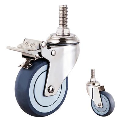 China 100mm Silent TPR Stainless Steel Casters M12 Threaded Stem Double Lock Medical Castors Supplier YLcaster for sale