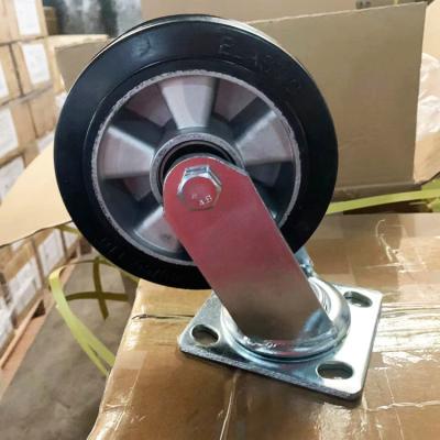 China 150x50mm Black Industrial Casters 360° Pivoting Aluminium Rubber Caster Wheels Heavy Duty for sale
