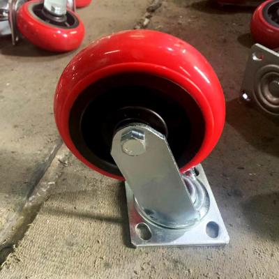 China 8 Inch Red PVC Korea Type Trolley Wheels Ball Bearing Heavy Duty Swivel Plate Casters Supply for sale