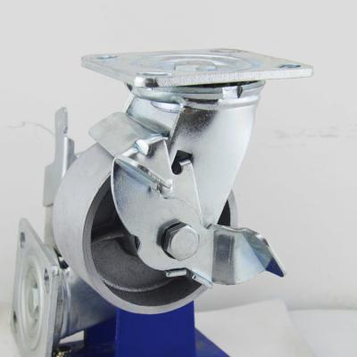 China 4 Inch Solid Cast Iron Wheels High Load Side Brake Industrial Caster Wheels For Furniture for sale