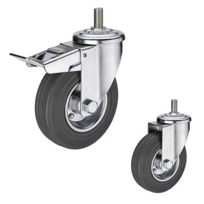 China 8 Inch Grey Locking Rubber Casters M16 Threaded Stem Rubber Casters Industrial Wholesale for sale