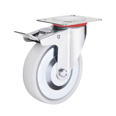 中国 4inch White Plastic Industrial Wheels Double Brake Lockable PP Caster Wheels Supplies China 販売のため