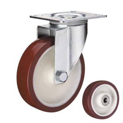 China 5 Inch Swivel Polyurethane Wheels Nylon Core Red PU European Caster Wheels Supplier YLcaster for sale