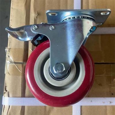 China 4 Inch Red Polyurethane Caster Wheels With Total Lock Medium Duty OEM China for sale