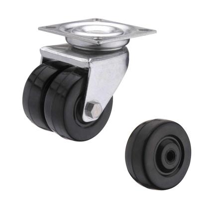 중국 2 Inch 50mm Twin Wheel Castor Trolley Wheels Industrial Light Duty Black Rubber Swivel Plate 판매용
