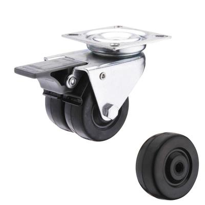 China 2 Inch Twin Wheel Castor Industrial Bolt Hole Black Rubber Castors With Brakes European Type for sale