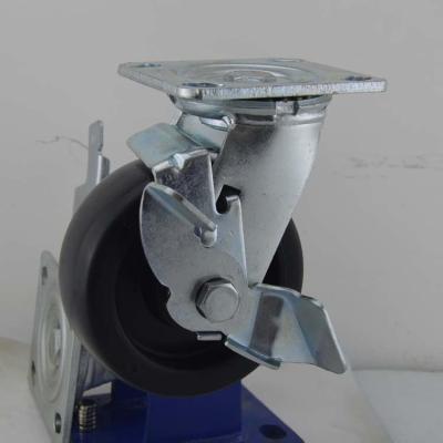 China 5 Inch Heavy Duty Plastic Casters Side Brake Black Solid PP Industrial Caster Wheels en venta