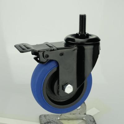 China 5 Inch Thermoplastic Rubber Wheels Threaded Stem Blue TPR Swivel Trolley Wheel Casters for sale