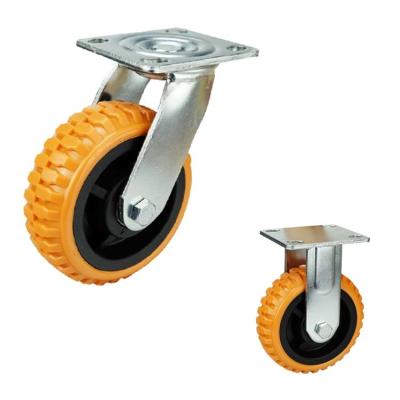 China Orange 125mm PU Heavy Duty Casters With Brakes For Trolleys for sale