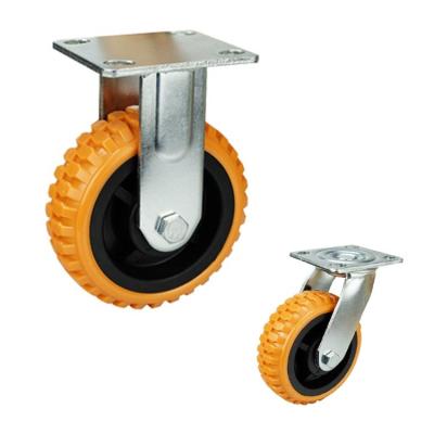 China Rigid Plate Wheels 8 Inch Orange PVC Casters Heavy Duty Trolley Wheels for sale