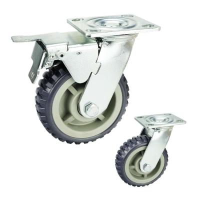China 150mm Grey PVC Wheels Hollow Core Swivel Casters Trolley Wheels Heavy Duty Double Brake for sale
