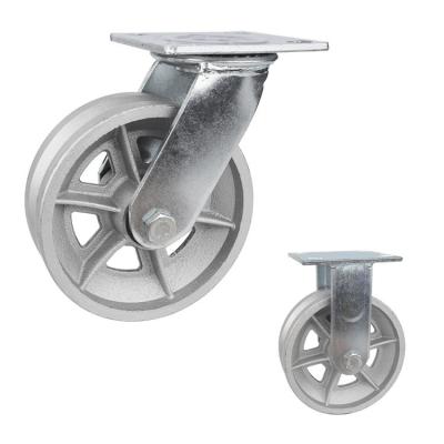 China 6 Inch Top Plate Swivel Hollow Cast Iron V Groove Heavy Duty Casters Track Wheels for sale