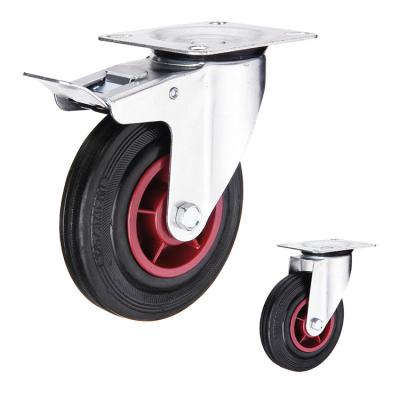 China PP 8 Inch 284lbs Capacity Rubber Casters With Fixed Plate for sale