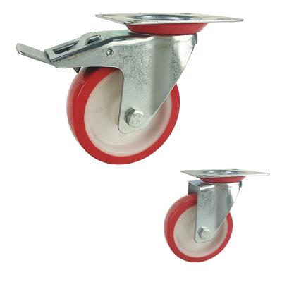 China Red 198lbs Capacity 5 Polyurethane Casters With Threaded Stem for sale