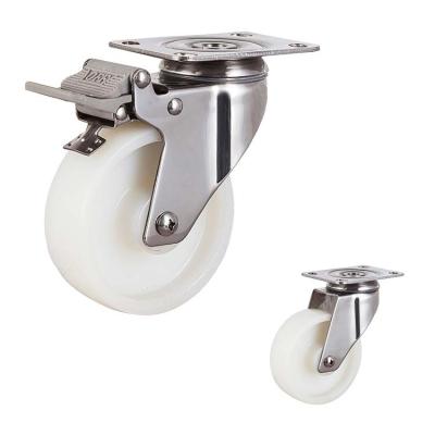 China 100mm White Nylon Locking 304 Stainless Steel Casters 110kg Capacity for sale