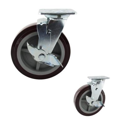 China Polyurethane 660LBS 8 Inch Side Brake Heavy Duty Casters for sale