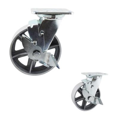 China 150mm  616LBS Load Capacity Hollow Cast Iron Swivel Plate braked swivel castors for sale