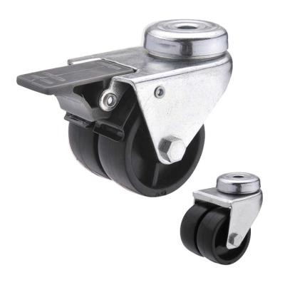 China 50mm Dual Wheel Double Brake PP Wheels Bolt Hole Swivel Casters For Furniture for sale