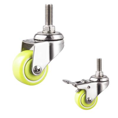 China 50mm Waterproof Silent Wheel 50kg Capacity Stainless Steel Threaded Stem PU Casters for sale