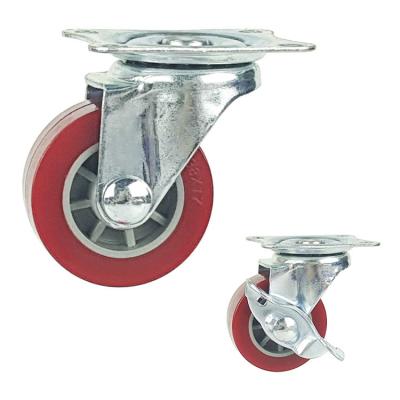 China Light Duty Swivel Plate Red Polyurethane PU Caster Wheels For Shelves for sale